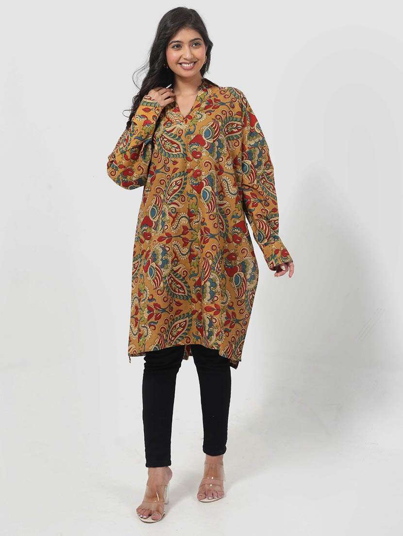 women printed long sleeve collared realxed fit tunic - 22079411 - Standard Image - 1