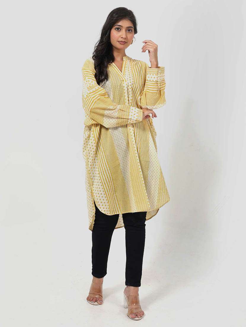 women printed long sleeve high low tunic - 22079412 - Standard Image - 1