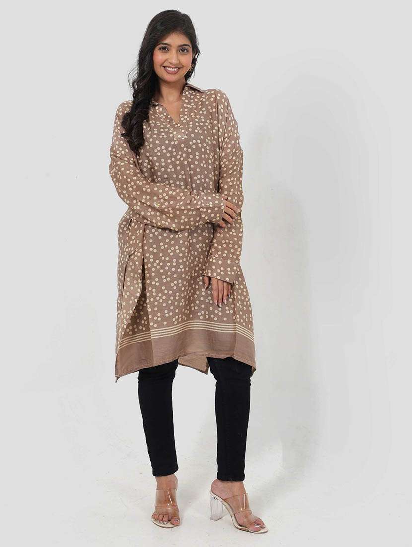 women polka doted long sleeve a-line tunic - 22079413 -  Standard Image - 1