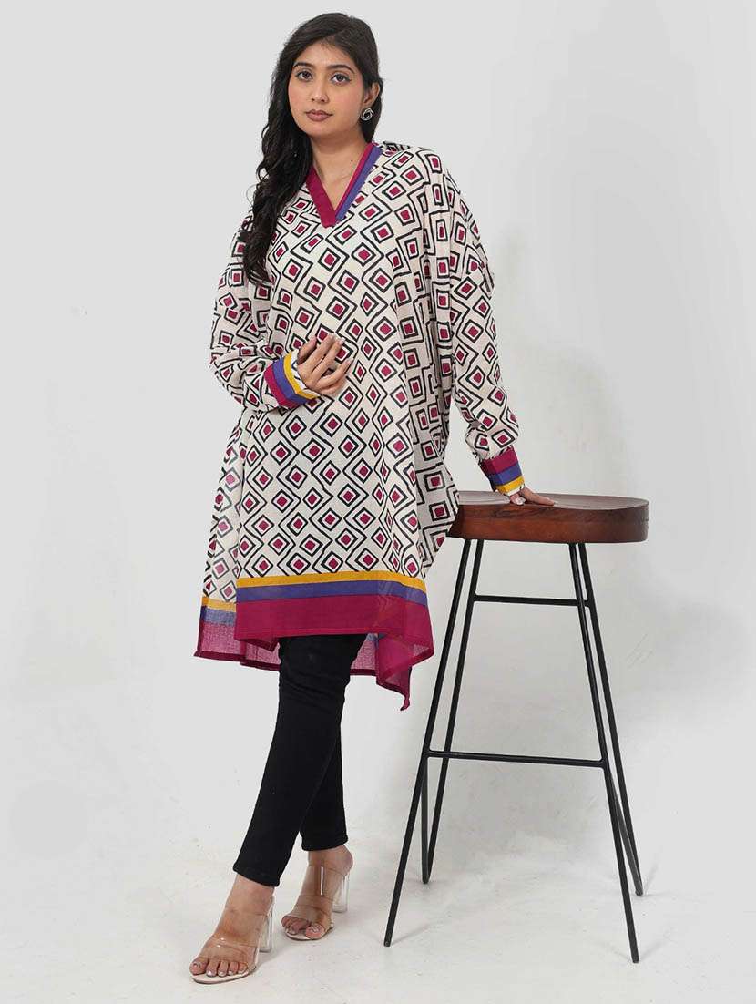 women printed long sleeve straight tunic