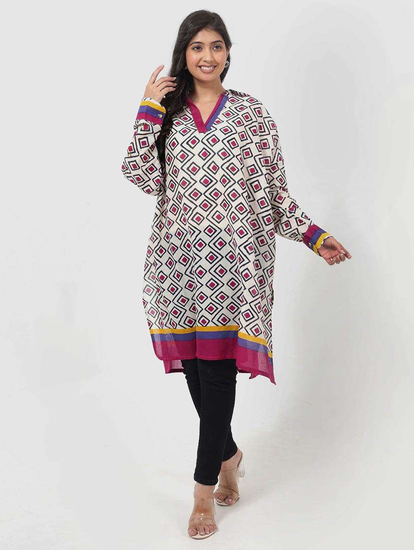women printed long sleeve straight tunic - 22079414 -  Standard Image - 1