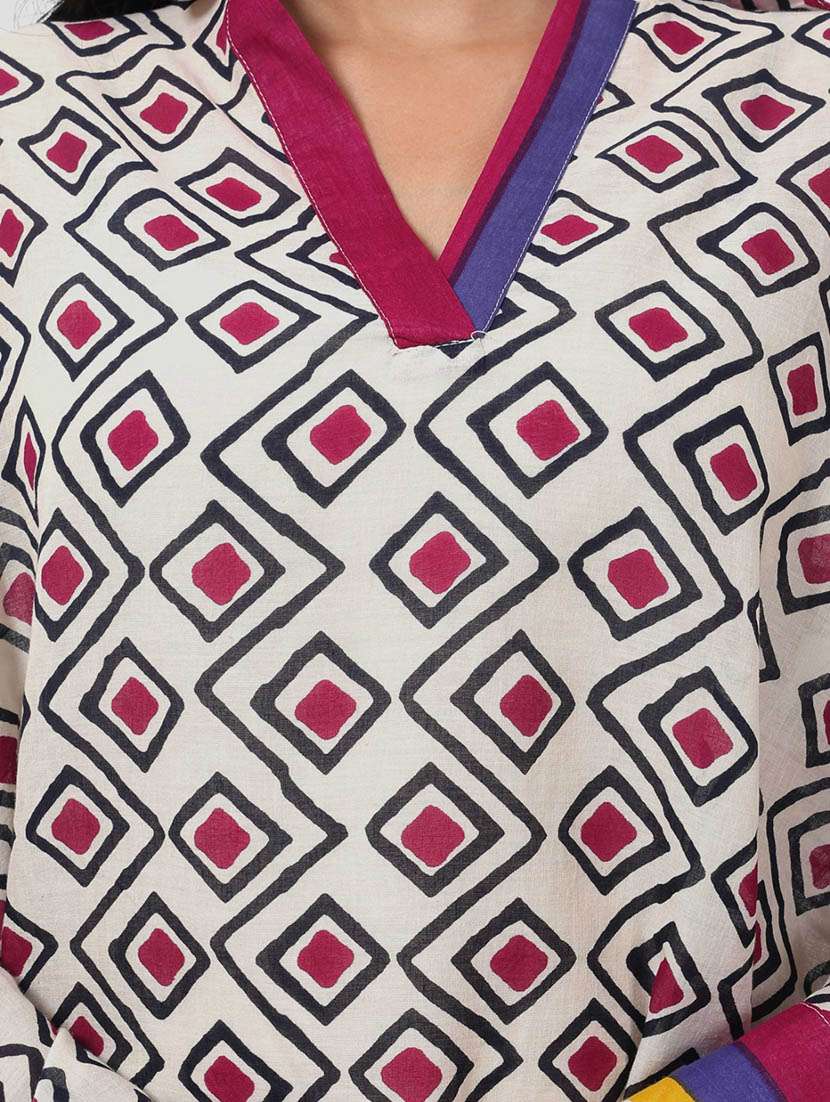 women printed long sleeve straight tunic - 22079414 - Standard Image - 4