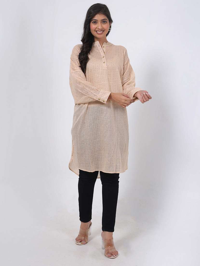 women printed mandarin neck long sleeve straight kurta - 22079416 - Standard Image - 1