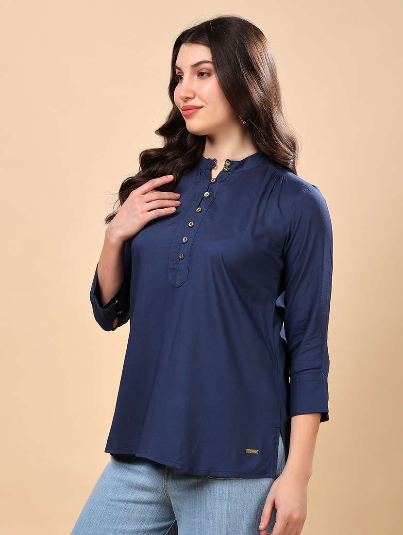 women solid three quarter sleeve regular top - 22079535 - Standard Image - 1