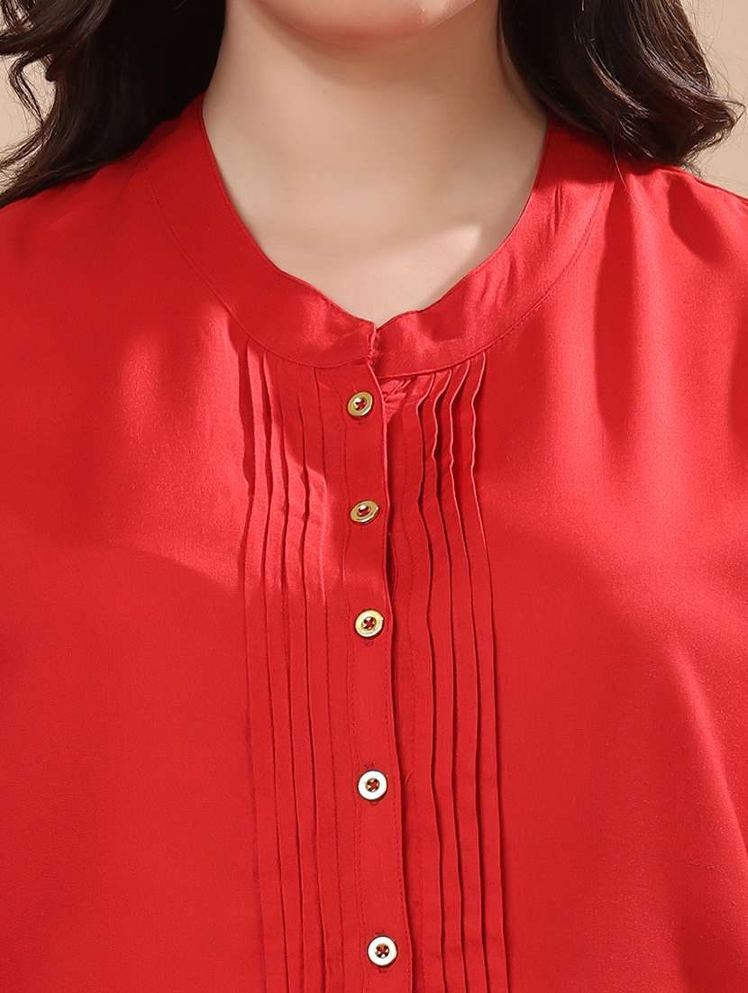 women solid mandarin neck long sleeve top - 22079536 - Standard Image - 4