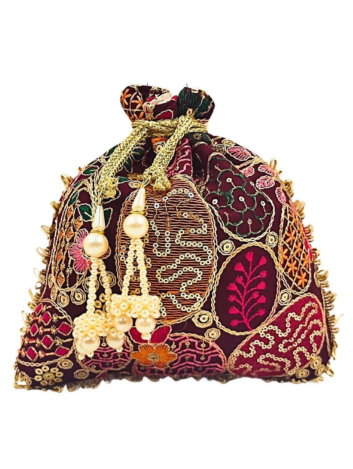 women embroidered potli bag with drawstring - 22079549 -  Standard Image - 1