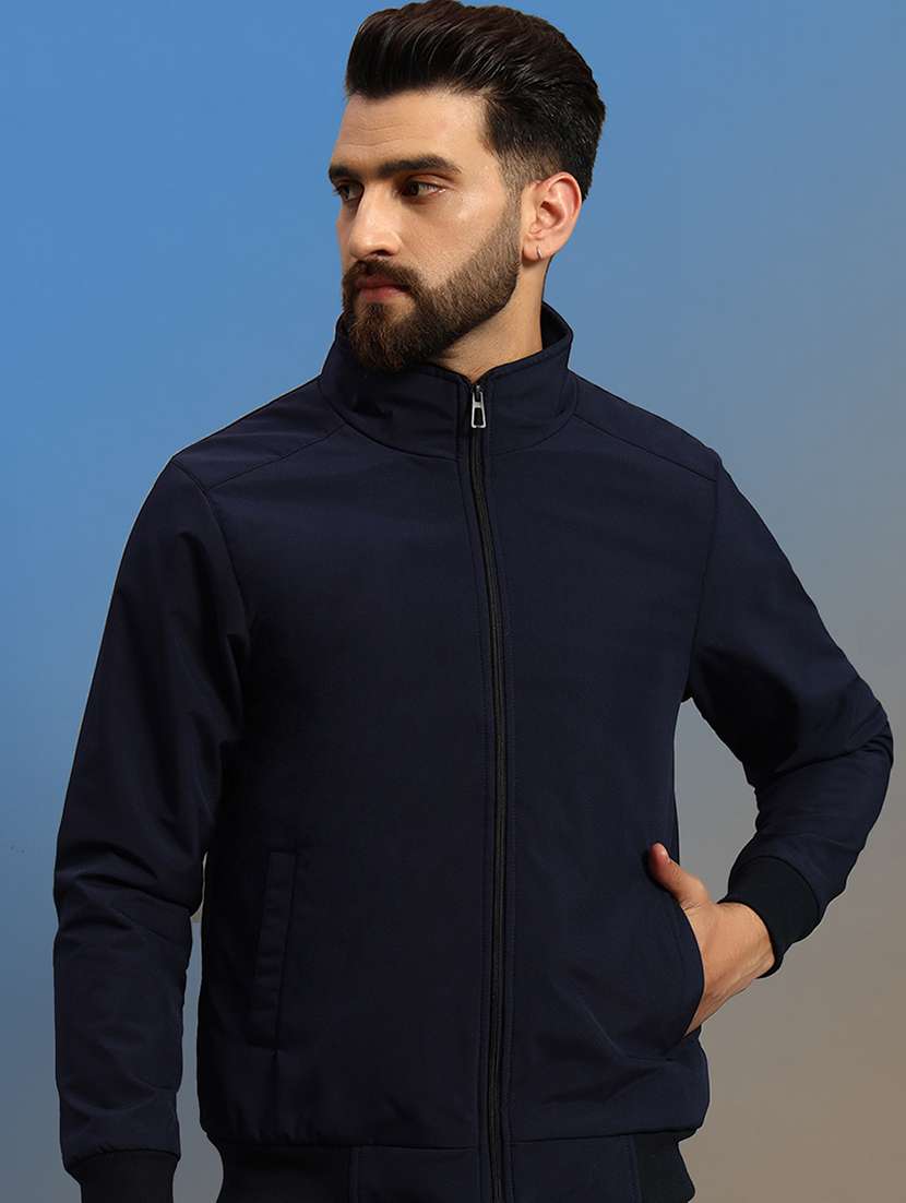 men solid long sleeve bomber jacket