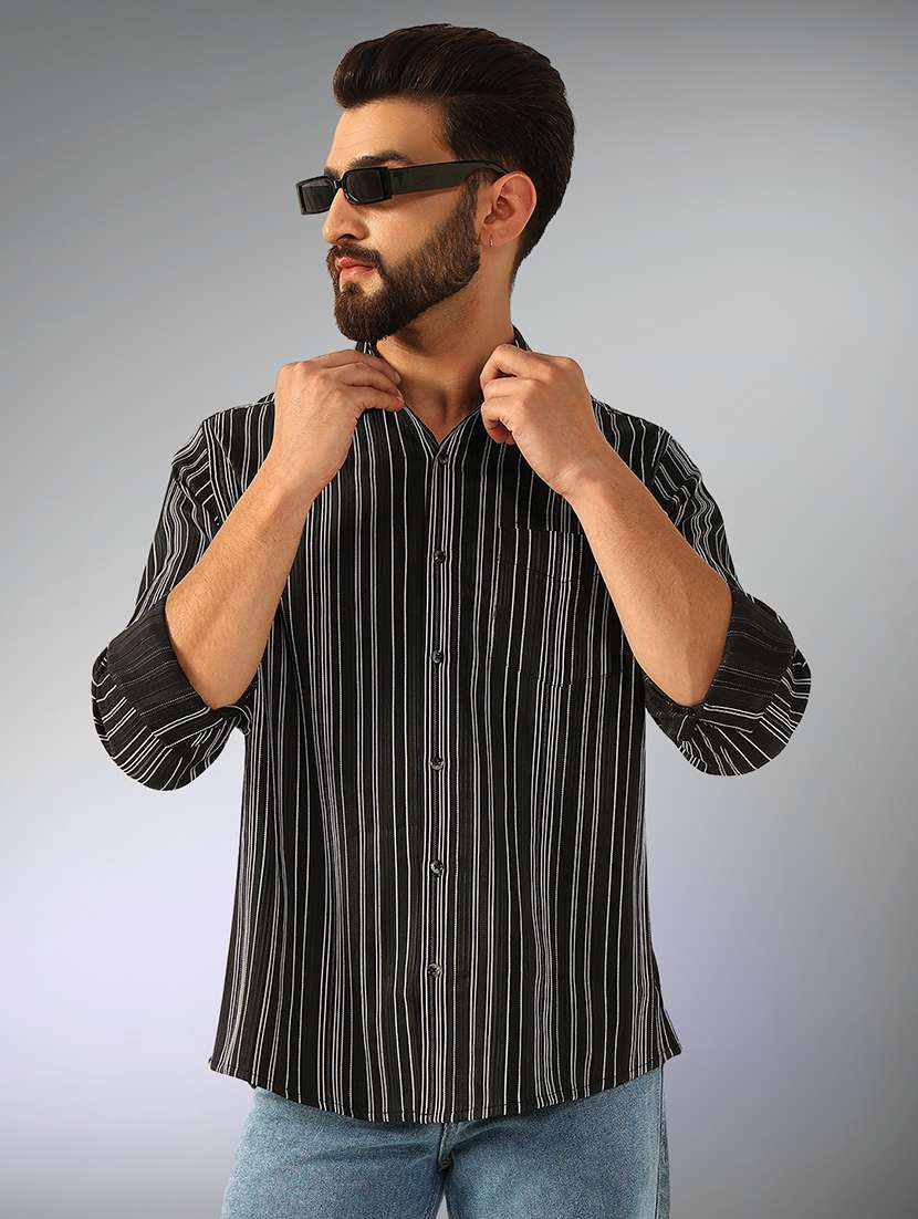 men striped long sleeve regular fit casual shirt