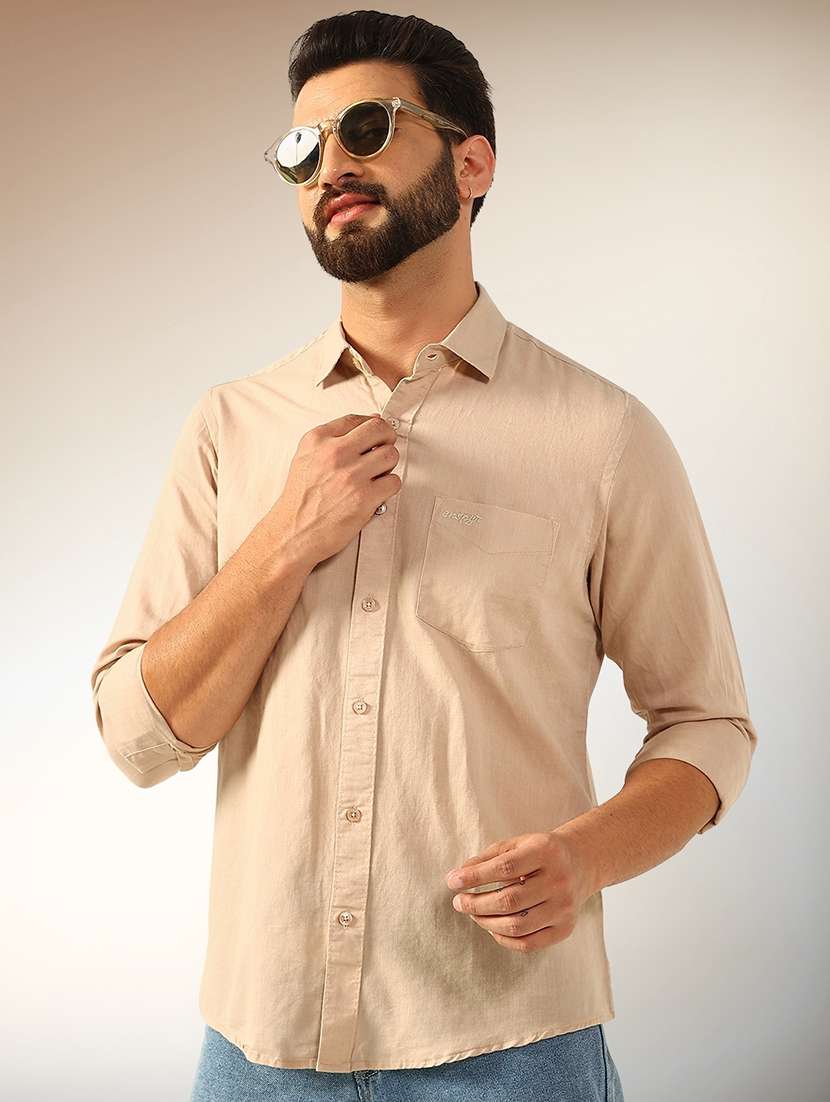 men solid long sleeve regular fit casual shirt