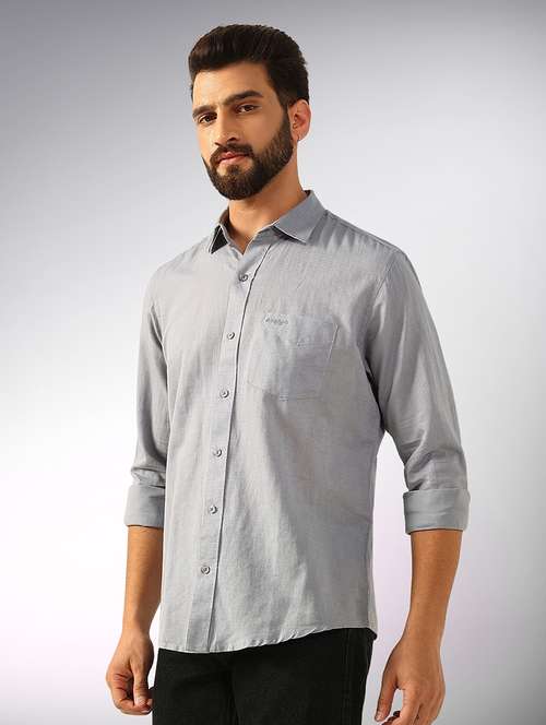men solid long sleeve regular fit casual shirt - 22079697 - Standard Image - 0
