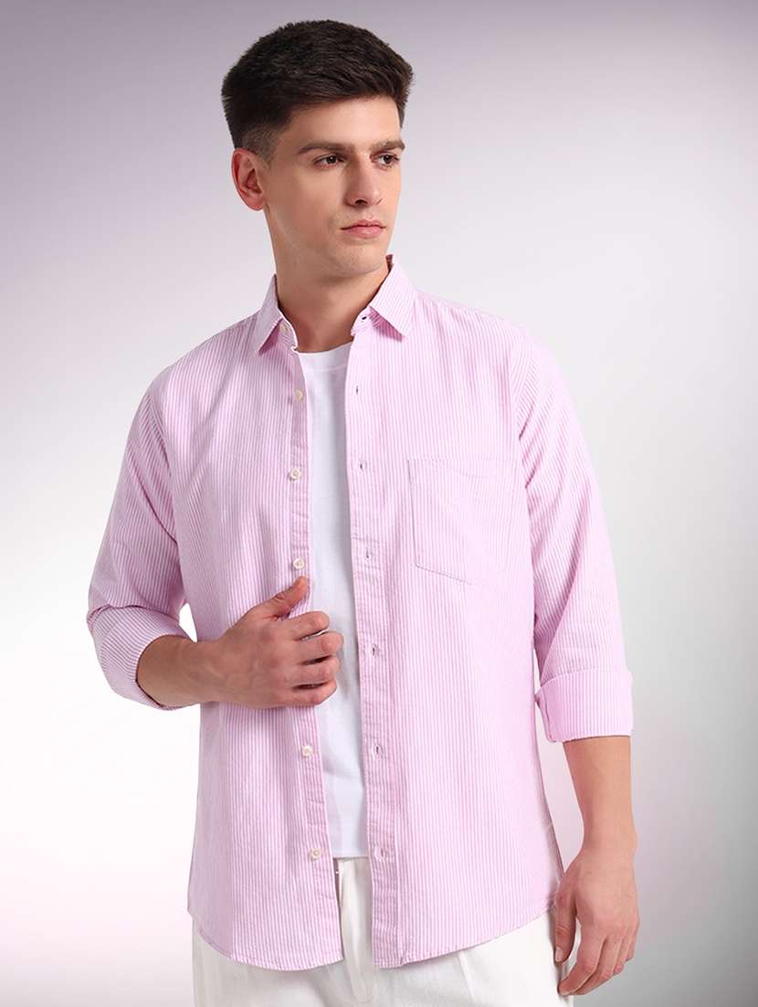 men striped long sleeve regular fit casual shirt