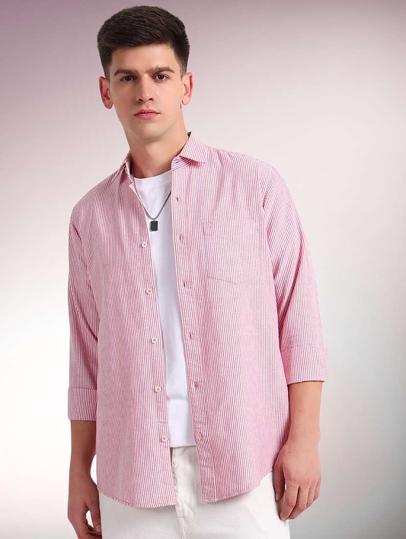 men striped long sleeve regular fit casual shirt