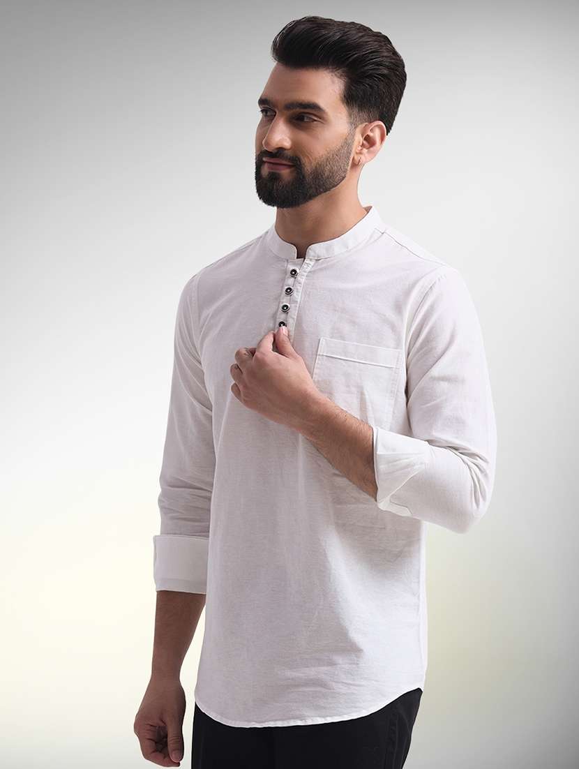 men solid mandarin neck short kurta - 22079723 - Standard Image - 1