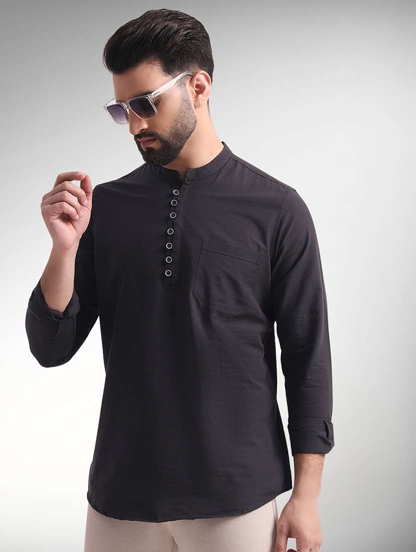 men solid mandarin neck short kurta