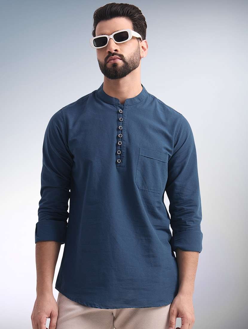 men solid mandarin neck short kurta
