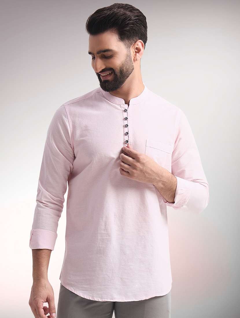 men solid mandarin neck short kurta