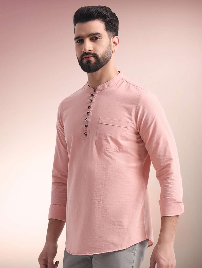 men solid mandarin neck short kurta - 22079728 -  Standard Image - 1