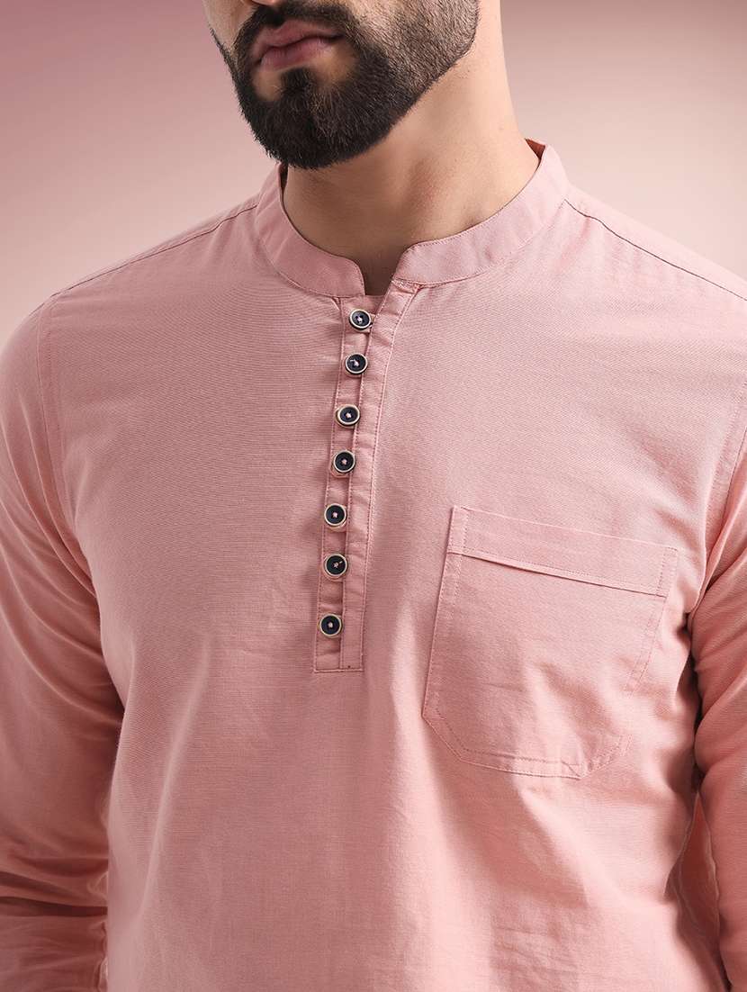 men solid mandarin neck short kurta - 22079728 -  Standard Image - 4