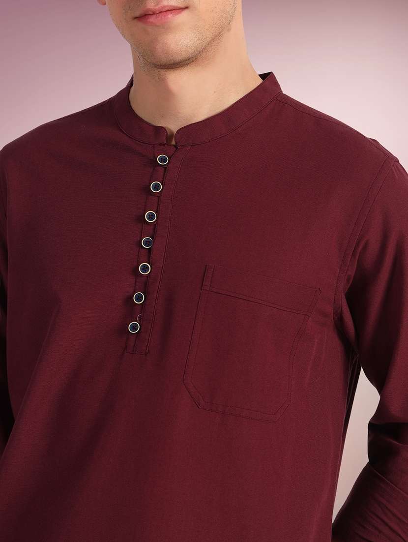 men solid mandarin neck short kurta - 22079730 - Standard Image - 4