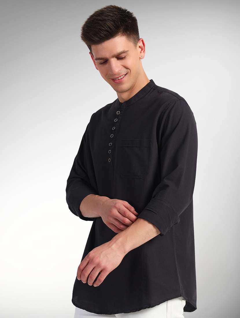 men solid mandarin neck short kurta - 22079731 -  Standard Image - 1