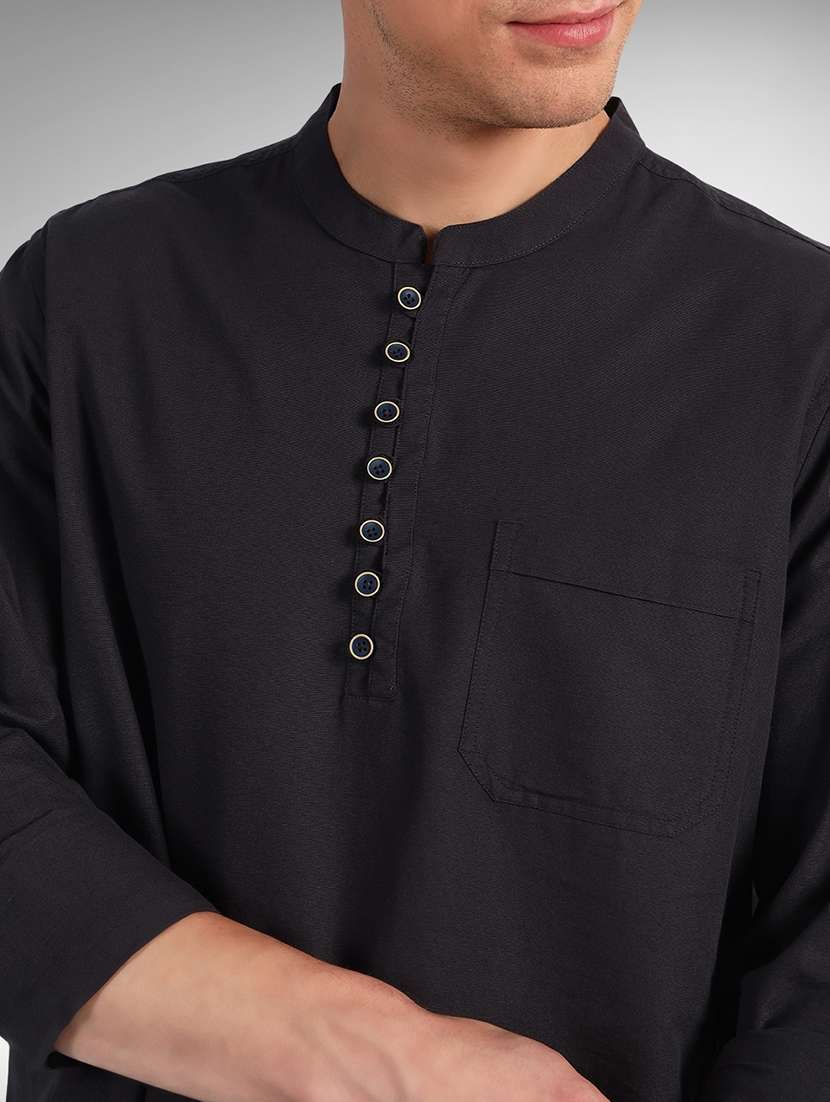 men solid mandarin neck short kurta - 22079731 - Standard Image - 4