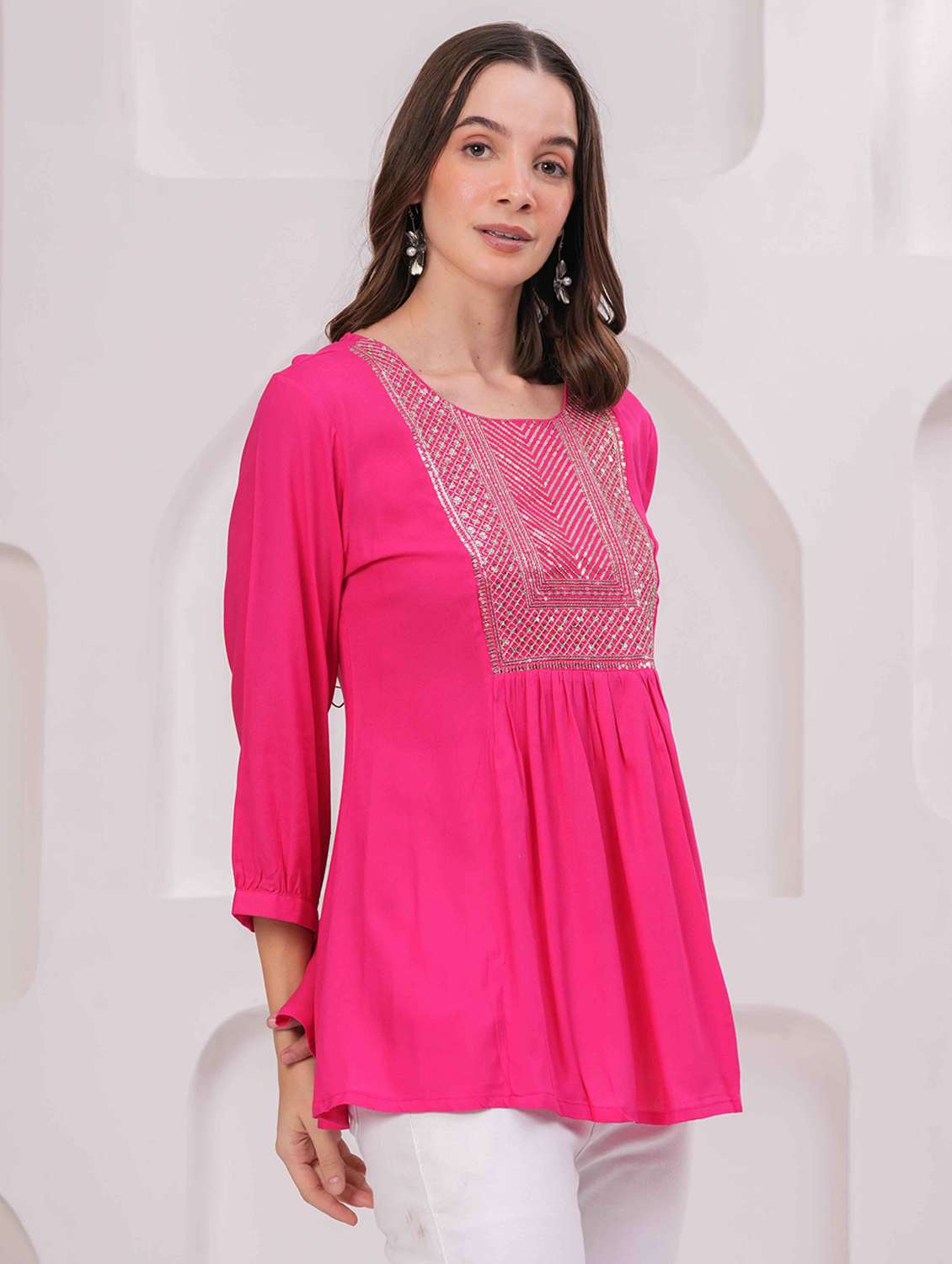 women embroidered three quarter sleeve kurti - 22079734 - Standard Image - 1