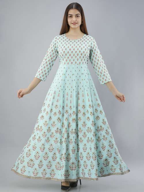 women printed three quarter sleeve ethnic dress - 22079740 -  Standard Image - 0