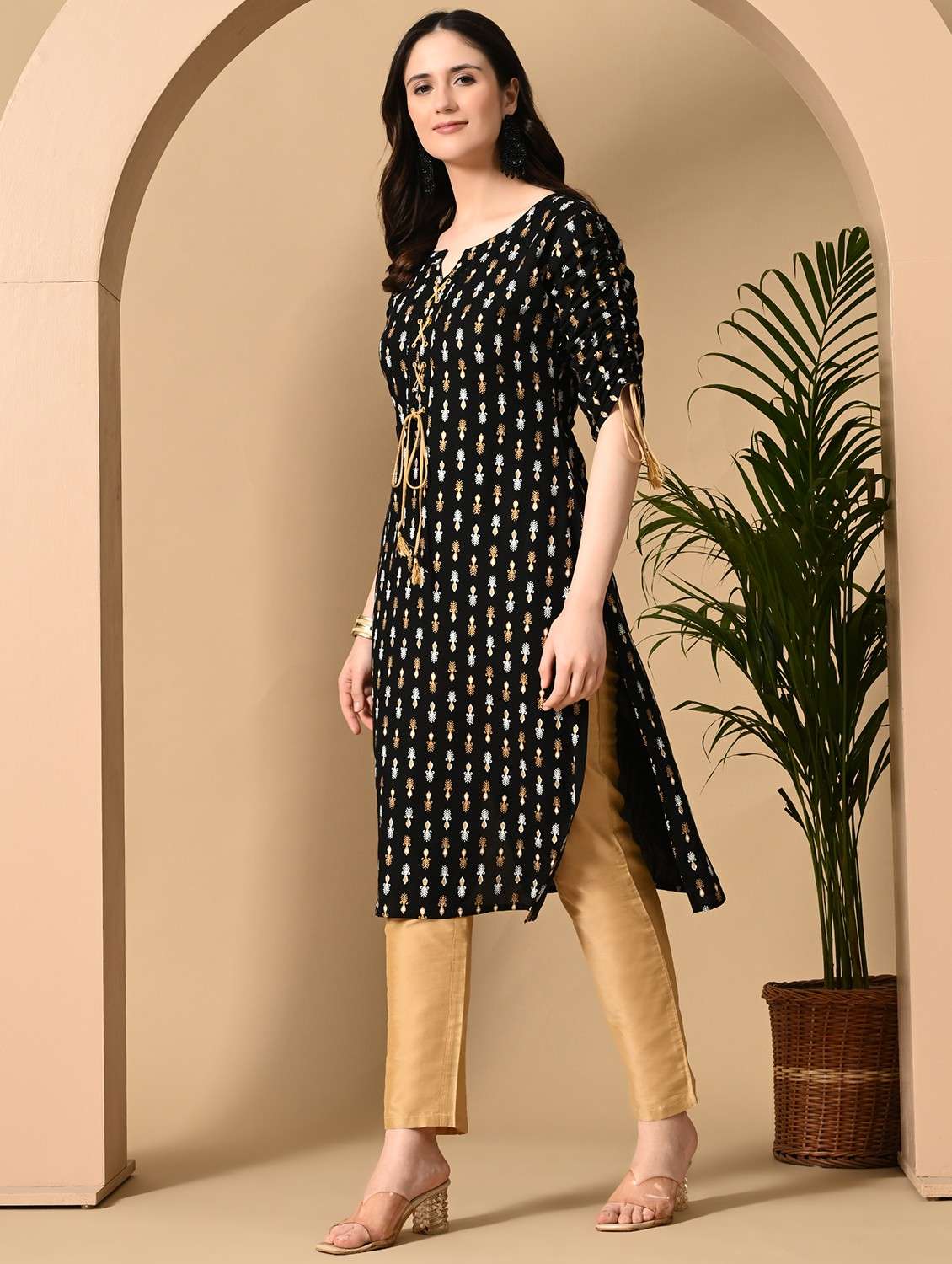 women printed three quarter sleeve straight kurta - 22079741 - Standard Image - 1