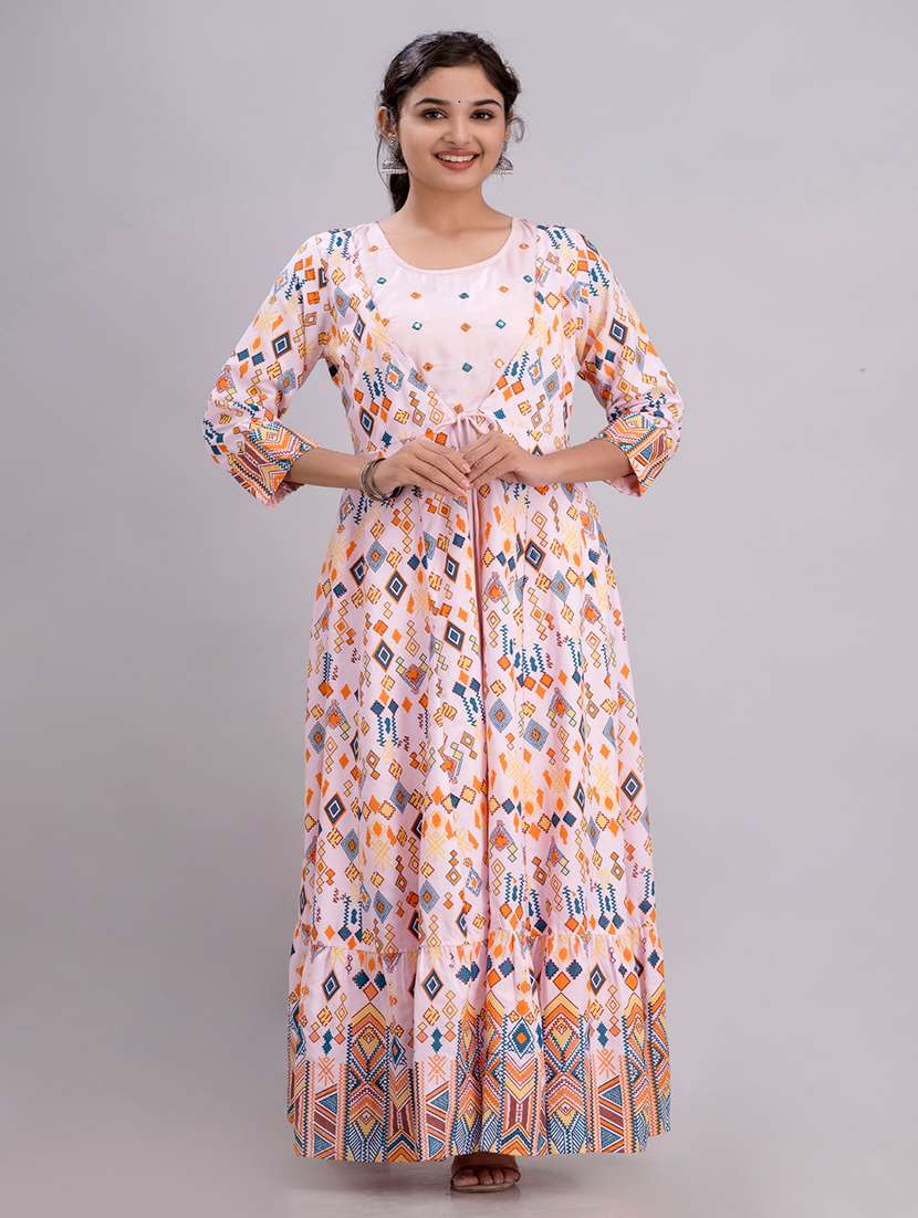 women printed three quarter sleeve ethnic dress