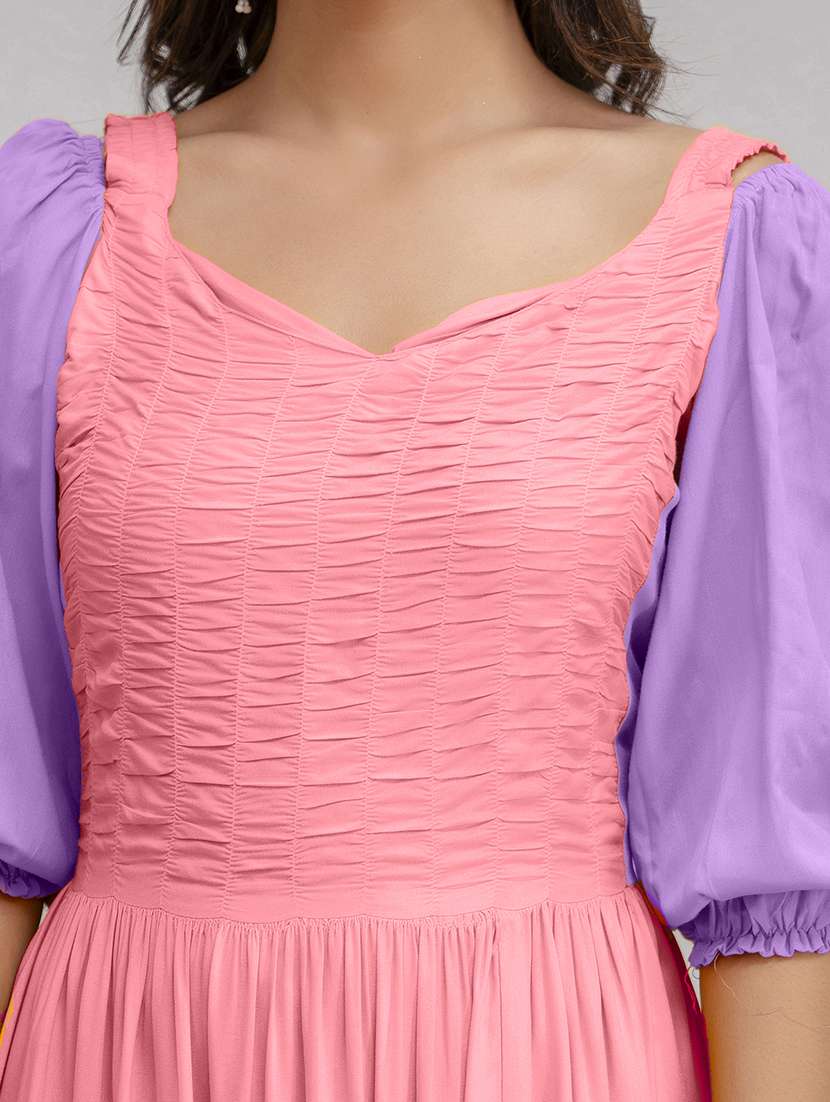 women color block puff sleeve tiered maxi dress - 22079745 - Standard Image - 4
