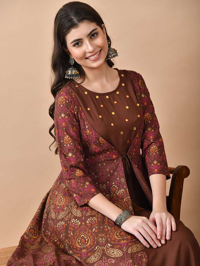 women printed three quarter sleeve ethnic dress - 22079747 -  Standard Image - 4