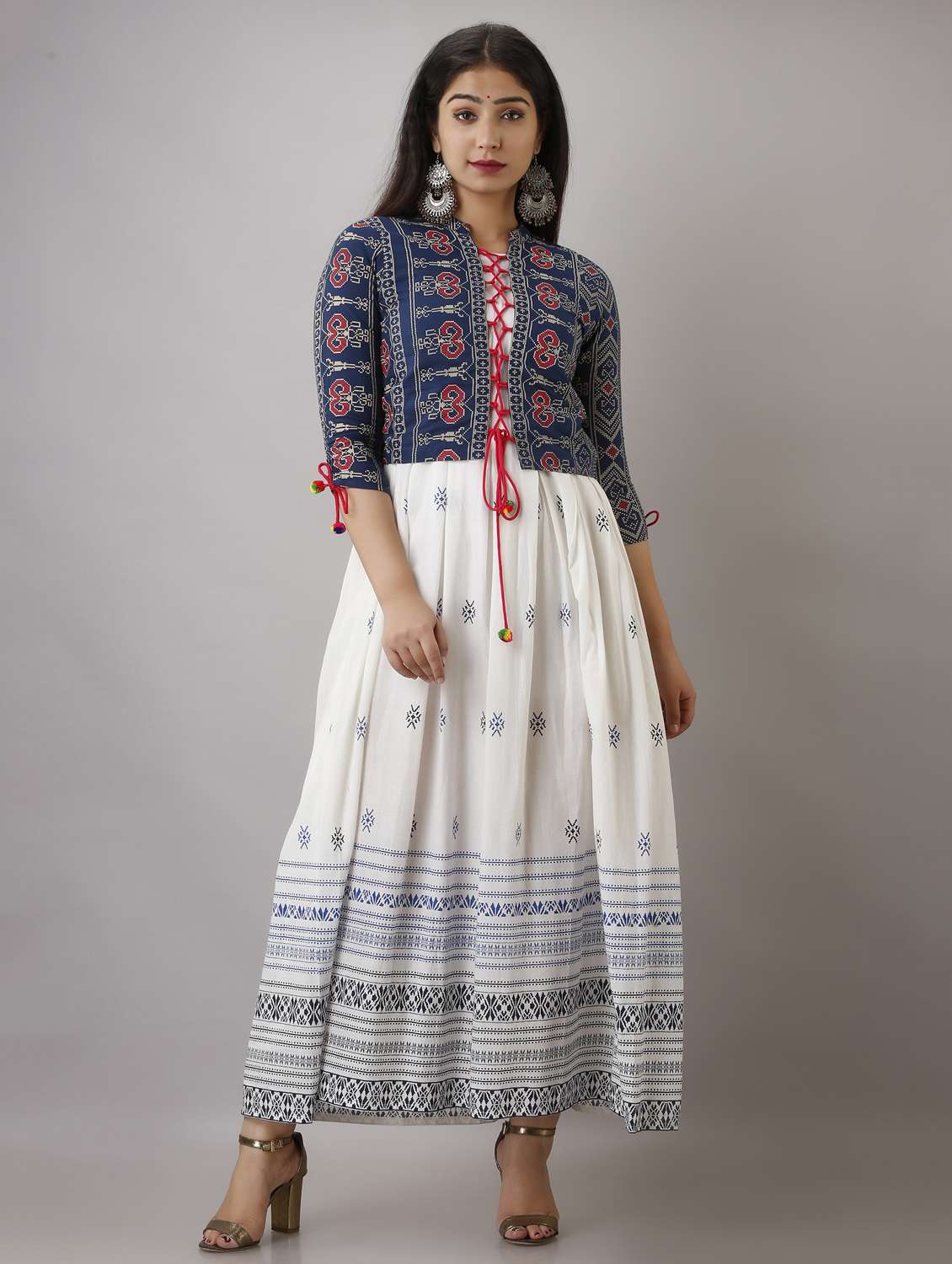 women printed three quarter sleeve ethnic dress