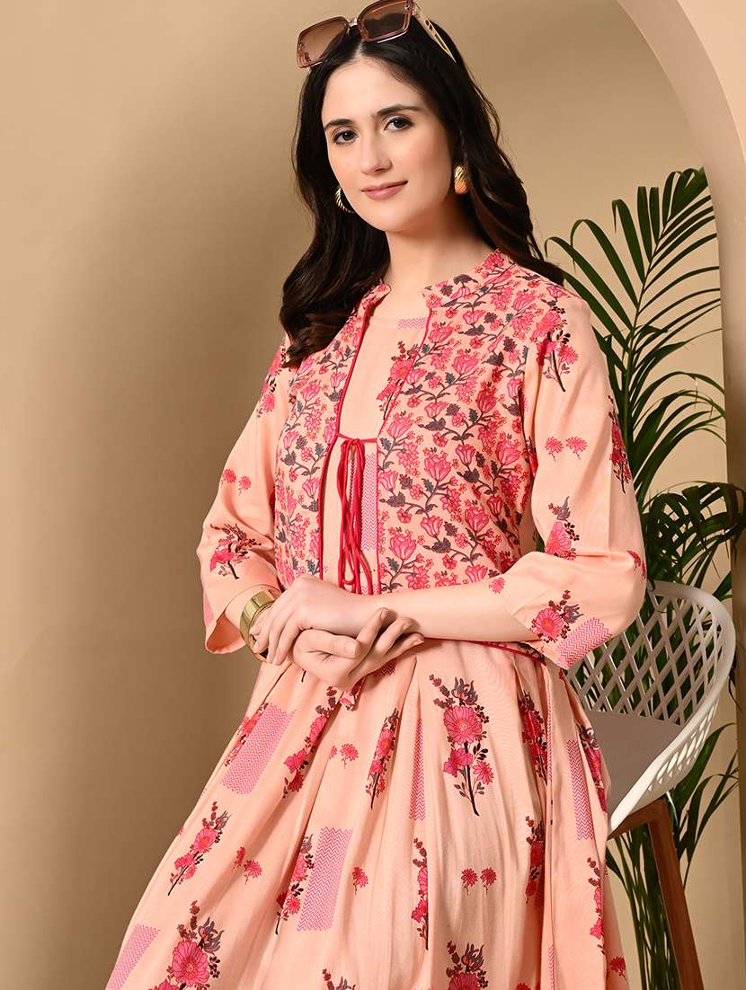 women floral printed three quarter sleeve ethnic dress - 22079753 -  Standard Image - 1