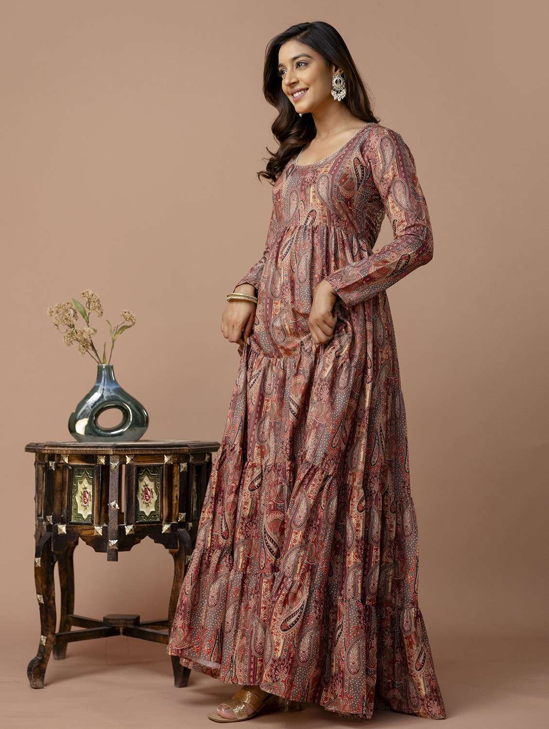 women paisley printed long sleeve ethnic dress - 22079764 -  Standard Image - 1