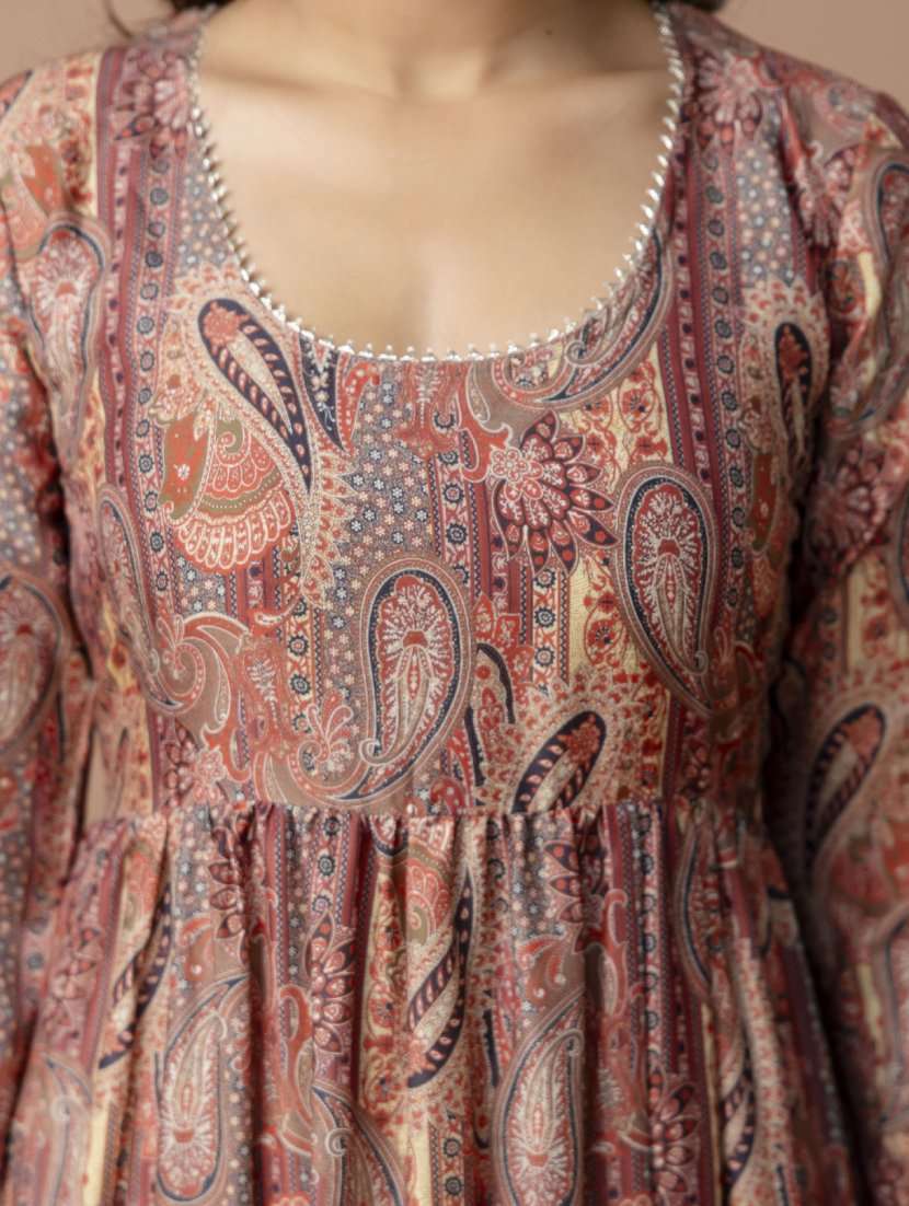 women paisley printed long sleeve ethnic dress - 22079764 -  Standard Image - 1