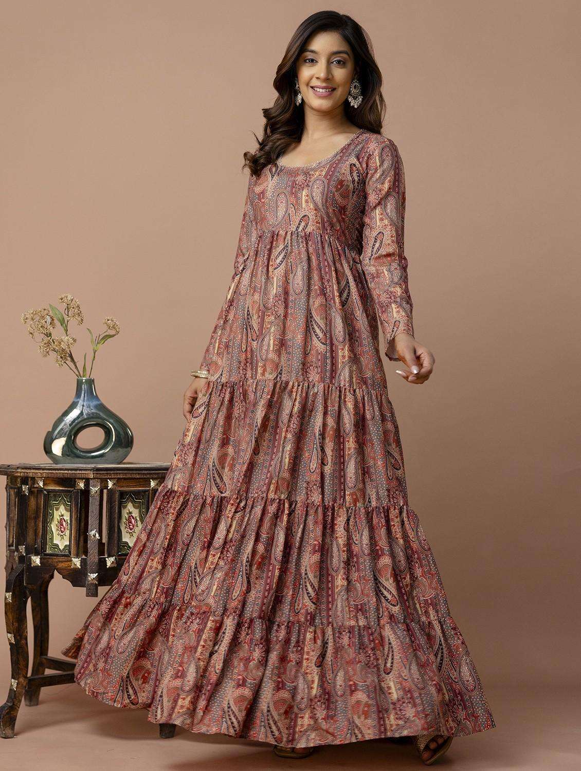 women paisley printed long sleeve ethnic dress - 22079764 -  Standard Image - 4