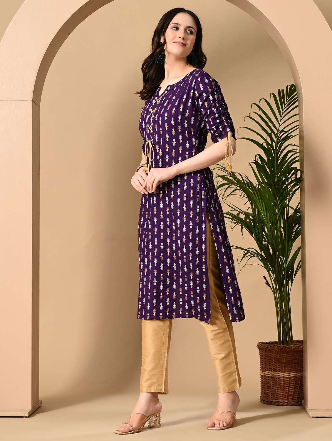 women printed three quarter sleeve straight kurta - 22079766 -  Standard Image - 1