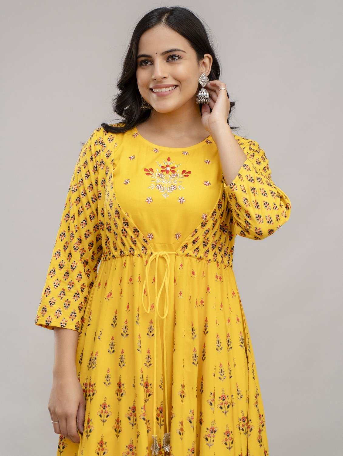 women printed three quarter sleeve ethnic dress - 22079770 -  Standard Image - 1