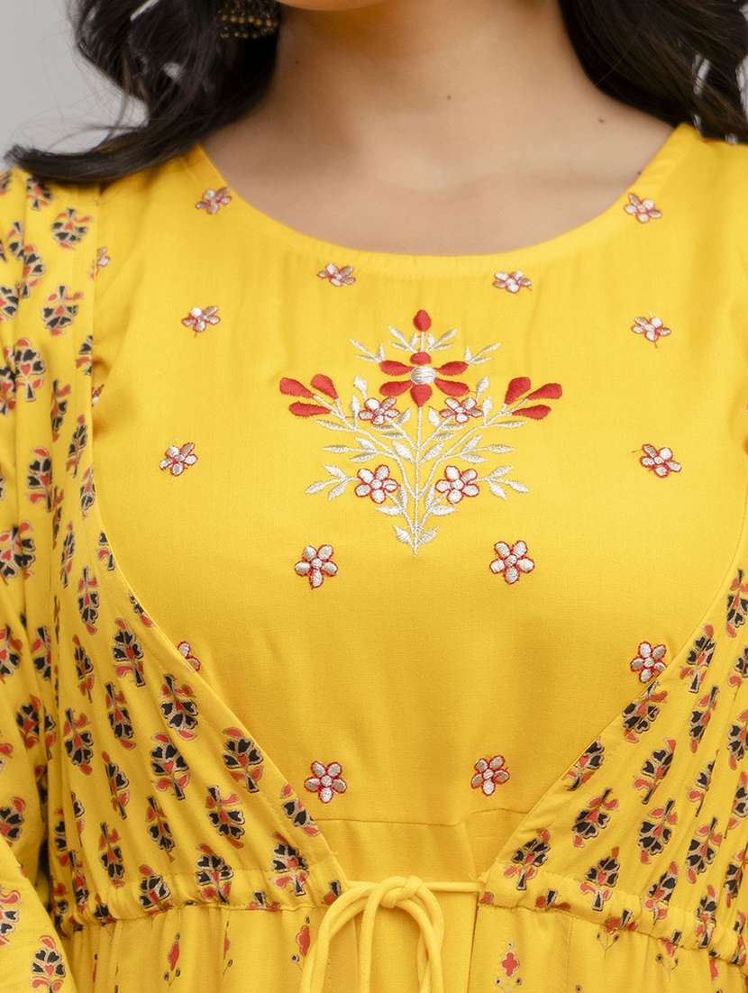 women printed three quarter sleeve ethnic dress - 22079770 -  Standard Image - 4