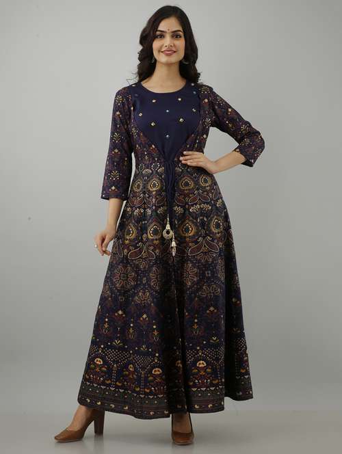 women printed three quarter sleeve ethnic dress - 22079771 -  Standard Image - 0