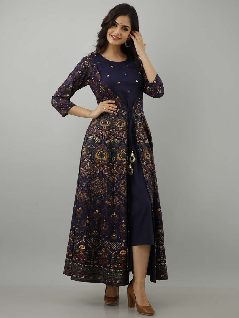 women printed three quarter sleeve ethnic dress - 22079771 -  Standard Image - 1