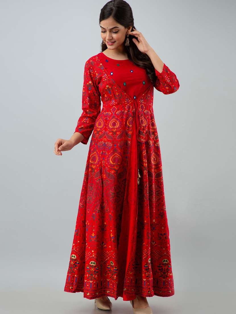 women printed three quarter sleeve ethnic dress - 22079772 -  Standard Image - 1