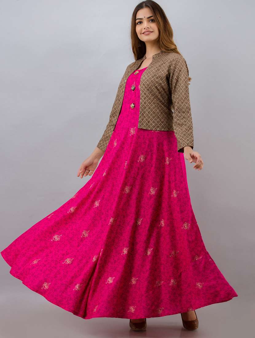women printed long sleeve ethnic dress - 22079773 - Standard Image - 1