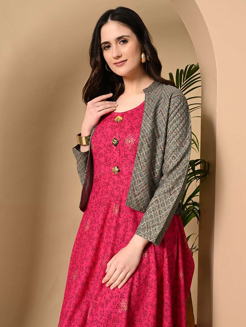 women printed long sleeve ethnic dress - 22079774 - Standard Image - 1