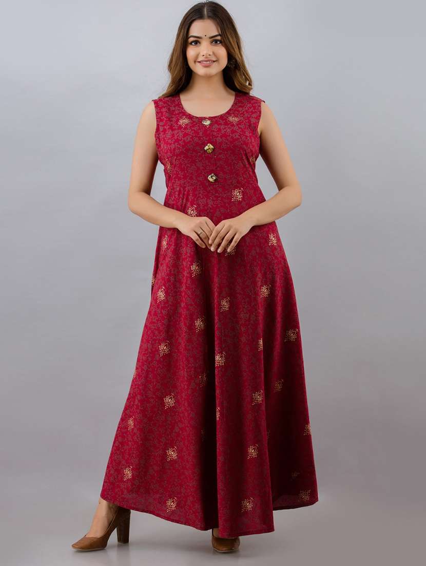 women printed long sleeve ethnic dress - 22079775 - Standard Image - 1