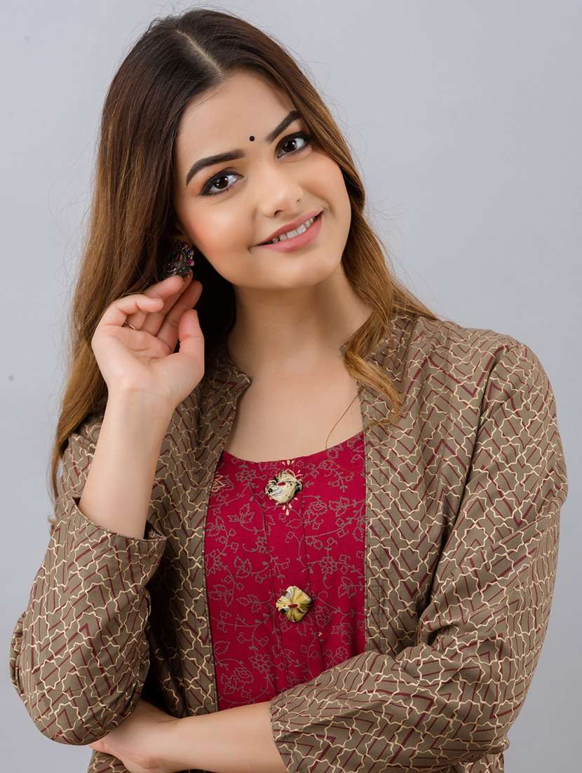 women printed long sleeve ethnic dress - 22079775 - Standard Image - 4