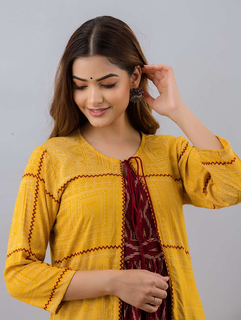 women printed three quarter sleeve ethnic dress - 22079778 - Standard Image - 4