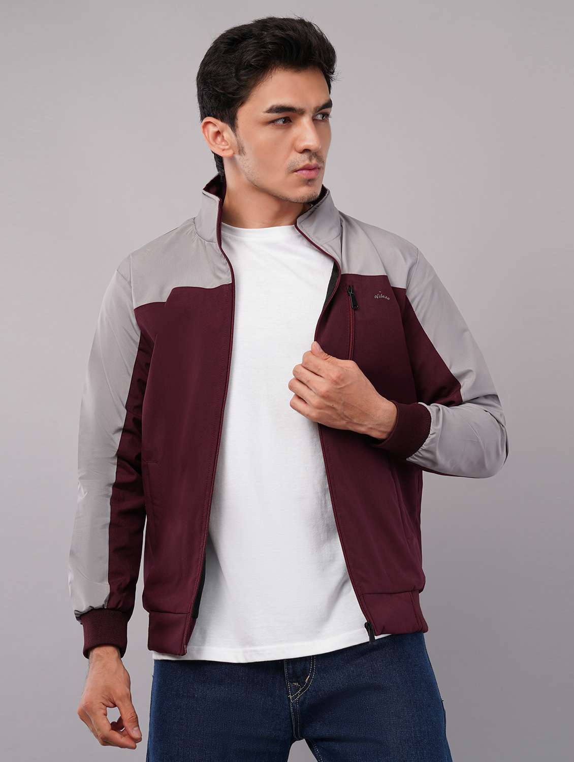 men color block long sleeve windcheater jacket