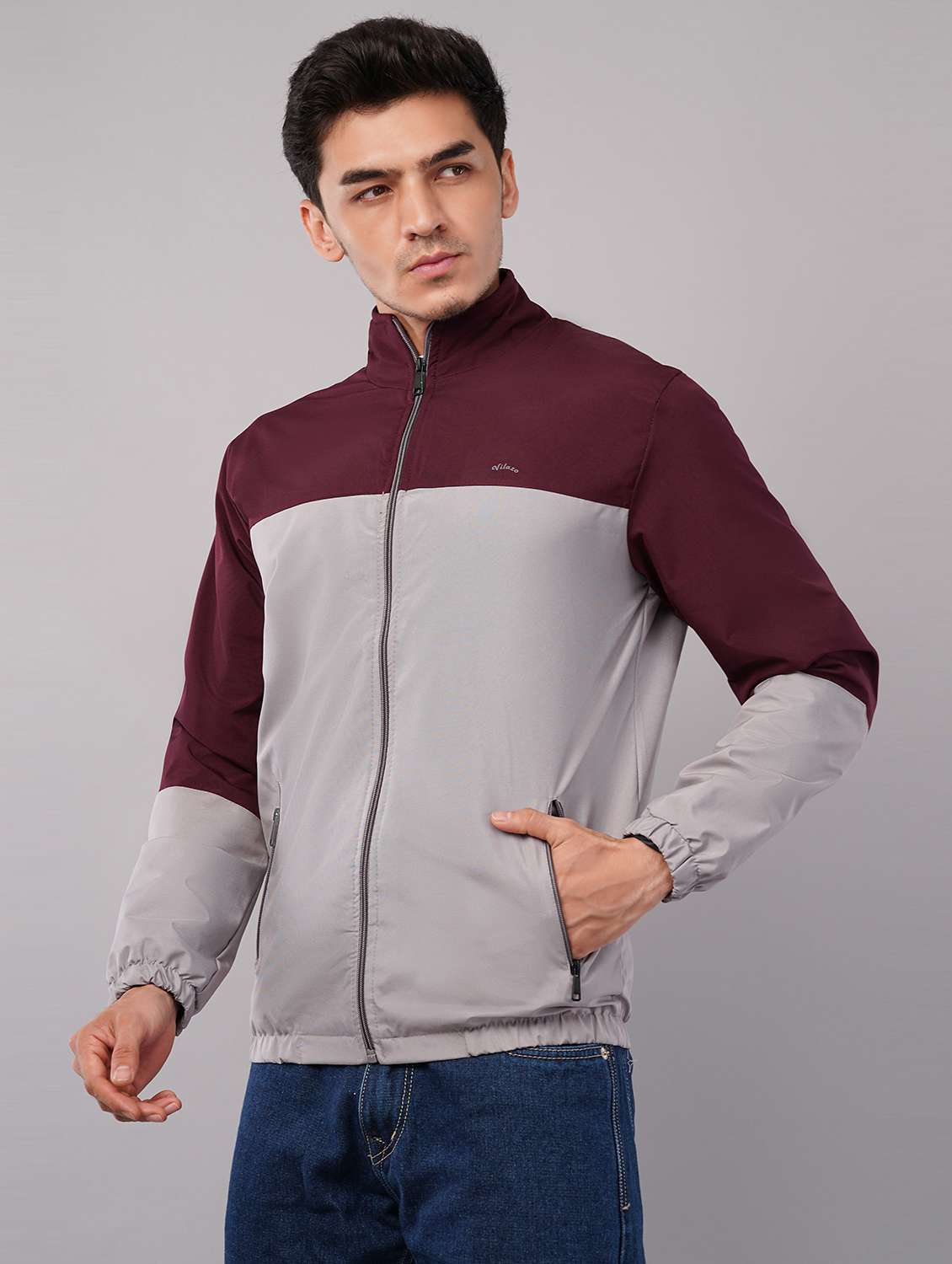 men color block long sleeve windcheater jacket - 22079784 -  Standard Image - 1