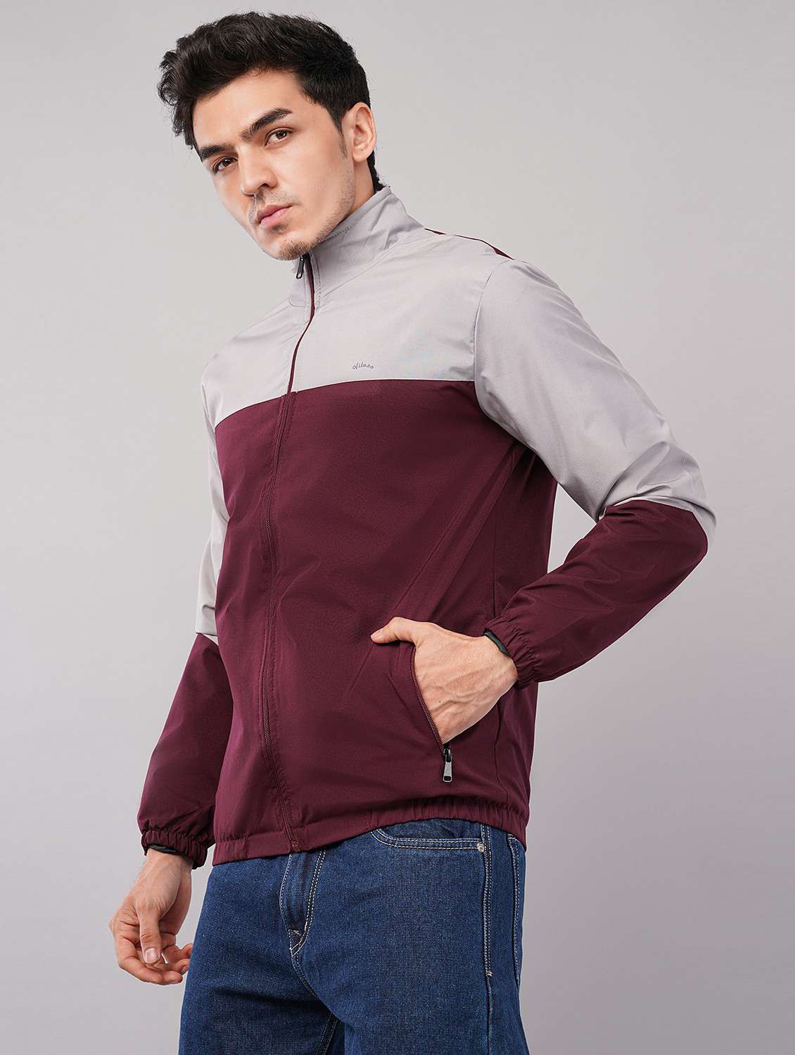 men color block long sleeve windcheater jacket - 22079785 -  Standard Image - 1